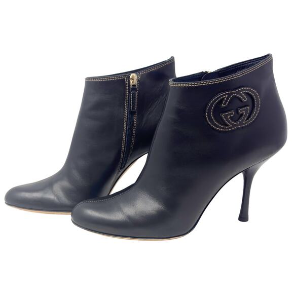 Gucci GG Logo Interlocking Monogram Black Leather High Heels Ankle Boots US 7.5 - Picture 13 of 13